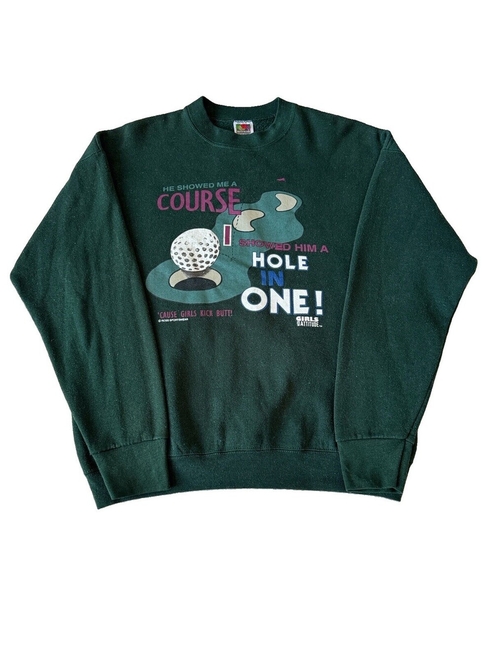 Vintage 90s Girls With Attitude Novelty Golf Graphic Sweatshirt Green Large